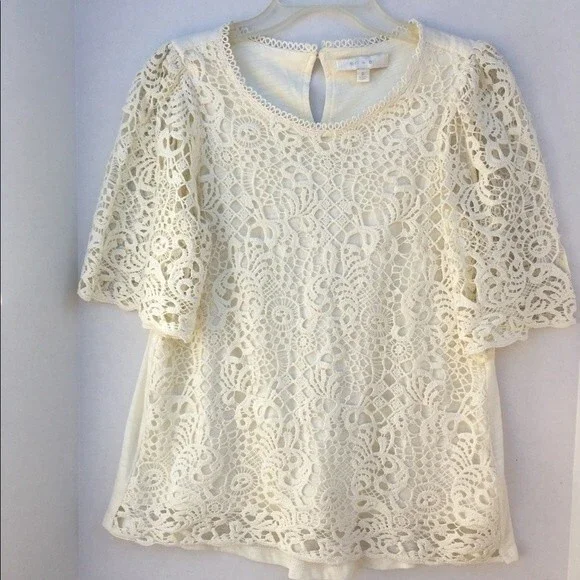 Eri + Ali Suzy Lace Blouse in Ivory S NWOT - Picture 3 of 8